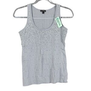 Vtg Express Y2K Womens Studded Tank Top Gray Scoop Neck Sleeveless Shirt XS